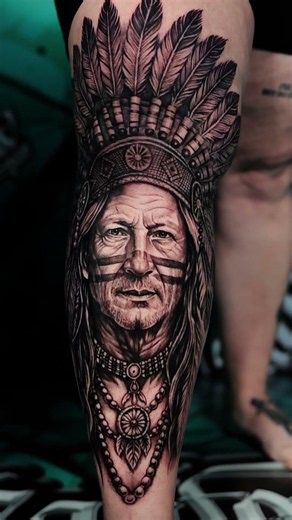 Insane Native American Chief Tattoo 🔥 Black & Grey Realism