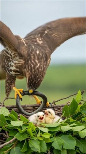 Hawk Defends Nest from Snake Attack