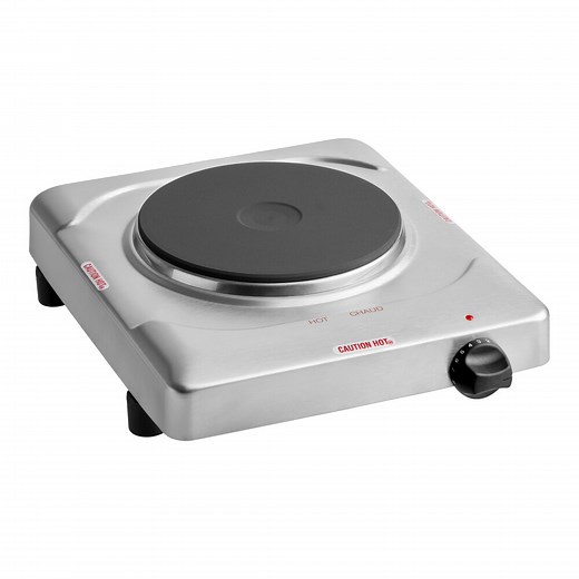 Cadco KR-S2 Single Burner Stainless Steel Portable Electric Hot Plate with 7 1/8" Cast Iron Element - 1,500W, 120V
