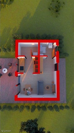 Small House Design 9 (7,5 x 5,5 m) | Floor Plan | Red | At Dawn