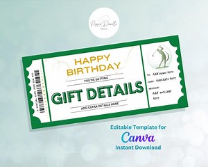 Golf Gift Voucher Template: Editable Birthday Gift (digital Download) - Etsy
