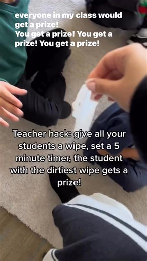 giggle &gro | Teacher hack: give all your students a wipe, set a 5-minute timer, the student with the dirtiest wipe gets a prize. This quick classroom... | Instagram