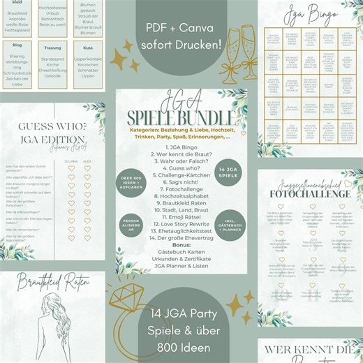 14 Hen Party Games & Guest Book | 800 Hen Party Planning Ideas | Personalized Hen Party Bundle | Team Bride Games PDF + Canva - Etsy