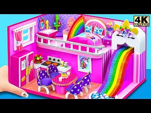 Make Super Cute Unicorn House with Bedroom, Rainbow Slide to Pool ❤️ DIY Miniature Cardboard House