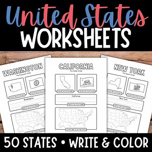 50 States Worksheets, United States Coloring Pages, Writing State Name, Geography, Homeschool, State Flags - Etsy