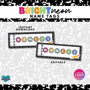 Bright Neon Name Tags | ditable Name Tags | 30 Fun Notebook-Themed Student Desk