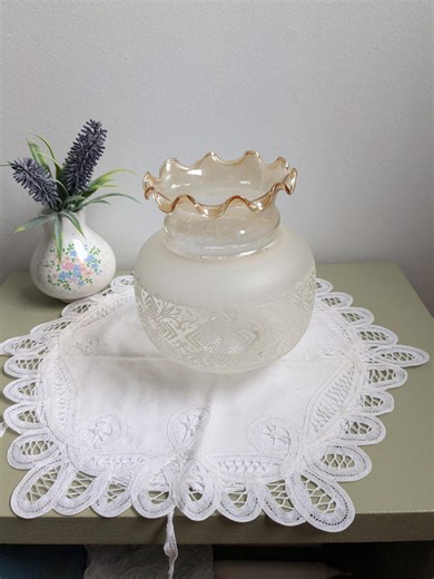 Vintage Frosted Glass Lamp Shade Replacement, Etched Floral Globe, Amber Ruffled Rim, Hurricane Lamp Shade, Antique Style Lighting Part - Etsy