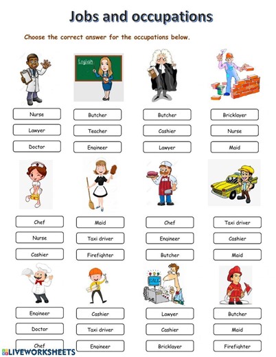 Jobs and occupations online worksheet for Beginner - Elementary