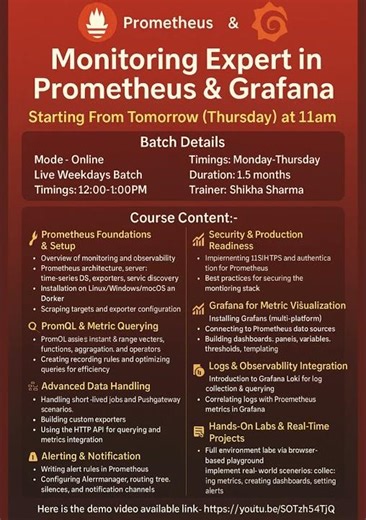 👉 Become a Monitoring Expert in Prometheus & Grafana | Live Online Batch Starts Tomorrow #prometheus