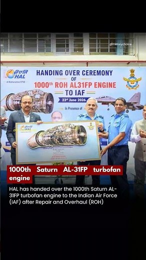 HAL has handed over the 1000th Saturn AL-31FP turbofan engine to IAF #shorts