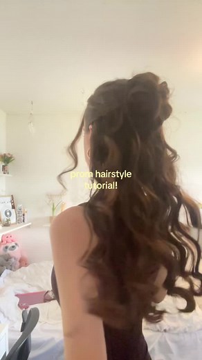 half up half down prom hair tutorial! sorry if it’s unclear i tried to explain it enough! || #prom #hairstyle #inspo #fyp #viral - tags: @𝒶𝓊𝒷𝓇𝑒𝓎 @maya 🪷 @Mel😛 @✰𝐋𝐘𝐃𝐈𝐀✰ @claire - half up half down sock curls princess brunette wedding prom hair inspo tutorial