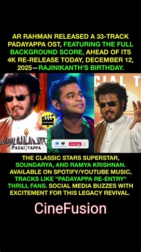 AR Rahman Drops 33-Track Padayappa OST 🔥 #padayappa #padayapparerelease #rajinikanth #arrahman