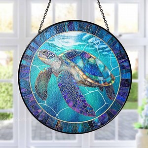 Sea Turtle Stained Glass Suncatcher, Sea Turtle Window Hanging, Beach House Decor, Turtle Lovers Gift, Marine Life Glass, Housewarming Gift - Etsy