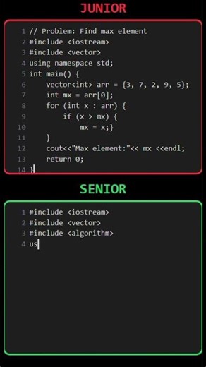 Beginner vs Senior C++ Code 🚀 (Max Element)