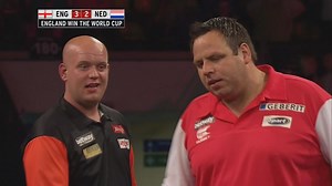 World Cup of Darts: Adrian Lewis and Michael van Gerwen in angry exchange