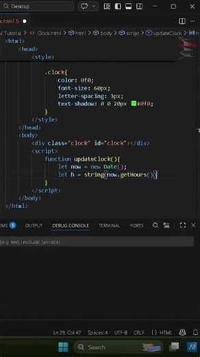 Real-Time Digital Clock Using HTML CSS & JavaScript #shorts #coding