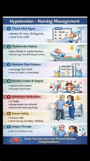 Hypotension Nursing Management in 30 Seconds | Nursing Shorts#nursingstudents #hypotensionmanagement