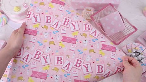 Merture Pink Baby Wrapping Paper Roll, 17 In X 33 Ft