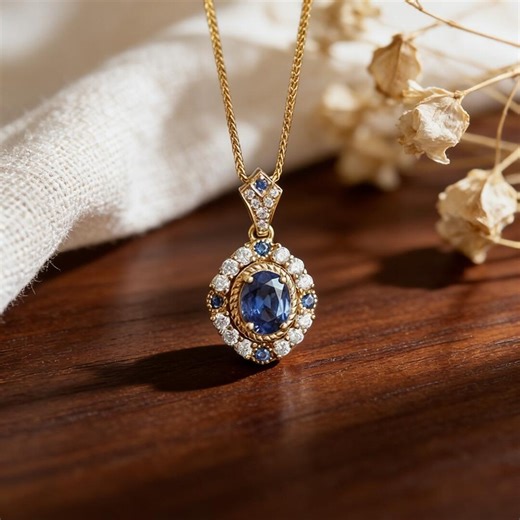 Art Deco Blue Sapphire Necklace | Vintage Oval Halo Pendant | 14K Gold Plated Bridal Jewelry | September Birthstone Gift Mom - Etsy