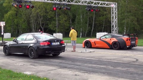 Straight line race with BMW and Corvette