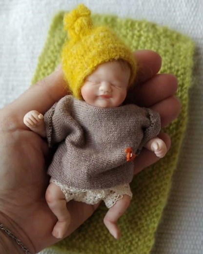 miniature Reborn baby doll Sculpted from polymer clay