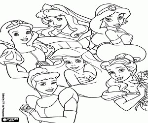 Six famous princesses coloring page printable game