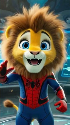 Cute Lion Spider-Man Winks in Sci-Fi Lab! 🦁🕷️✨ #Shorts"