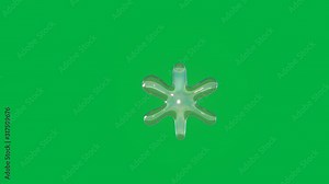 seamless loop 4k 3D rendering of distorted transparent soap bubble in shape of symbol of asterisk floating in air isolated on green screen Stock Video