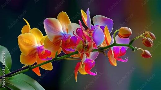 A rare orchid blooming under infrared lamp, petals glowing in surreal colors unseen by human eye