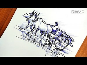 How to draw a Bullock cart with bull | bullock cart easy draw | colourfully