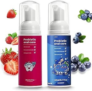 Kids Foam Fluoride Free Toothpaste with Strawberry and Blueberry Mint Flavor,Toddler Natural Teeth Deep Cleaning Toothpaste for U Shaped Toothbrush