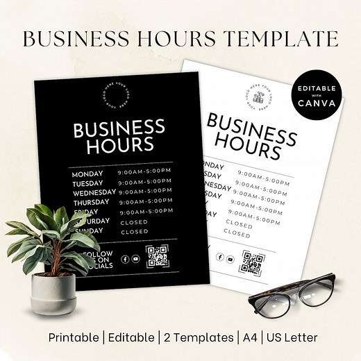 Business Hours Sign Editable Template | Store Opening Hours Template | Canva Template | Email Template | Small Business Opening Hours - Etsy