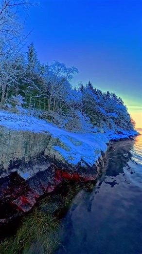 Frozen Norwegian Fjord at Sunset Winter Coastal Nature #norway #relax #4knature #fyp #ambient #snow