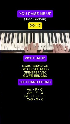 YOU RISE ME UP (Josh Groban) easy piano tutorial #piano #pianotutorial #pianomusic #easypiano #fyp