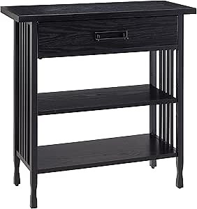 Leick Home Ironcraft Bookshelf, Solid Wood, 1 Drawer, 2 Shelves, Blackened Hardware, Slatted Sides, Easy Assembly, Black Wash, 12 in W x 30 in L x 30 in H, Item 11261-BK