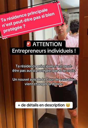 Depuis 2022, ta résidence principale est normalement protégée de tes créanciers professionnels. Elle fait partie de ton patrimoine personnel, pas professionnel. Fin 2025, la Cour de cassation a précisé un point crucial : En cas de procédure collective sur tes deux patrimoines (personnel ET professionnel), le liquidateur peut quand même vendre ta résidence principale... mais uniquement pour rembourser tes créanciers personnels. Concrètement : - Si tu as SEULEMENT des dettes professionnelles → ta 