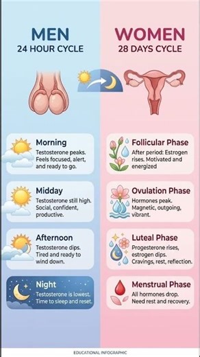 Men vs Women Hormone Cycle 💥 | 24 Hour vs 28 Days Cycle Explained Simply #ytshorts #hormonalcycle