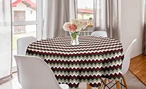 Lunarable Chevron Round Tablecloth, Chevron Pattern with Vivid Color Scheme Stripes Design Modern Geometric, Circle Table Cloth Cover for Dining Room Kitchen Decoration, 60", Burgundy Grey Eggshell