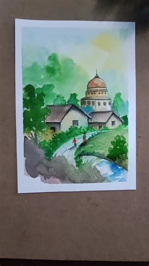 Mini Watercolor Landscape #art #watercolor #village