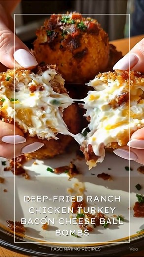 Deep-Fried Ranch Chicken Turkey Bacon Cheese Ball Bombs *These are the kind of warm, comforting bites that feel right at home on a party platter or served fresh from the kitchen while everyone gathers around. Crispy on the outside with a creamy, savory center, they’re rich, satisfying, and perfect when you want something a little indulgent to share.* What You'll Need 1 pound cooked shredded chicken 1 package (8 ounces) cream cheese, softened 1 cup shredded cheddar cheese ½ cup cooked turkey baco