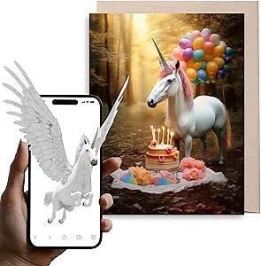 Magic Greetings - 3D Magic Unicorn Birthday Card - Amazing 3D Interactive Card - Card for Kids, Girls, Boys, Mom, Friends, Unicorn Lovers - Easy QR Activation No App Needed - Made in the USA