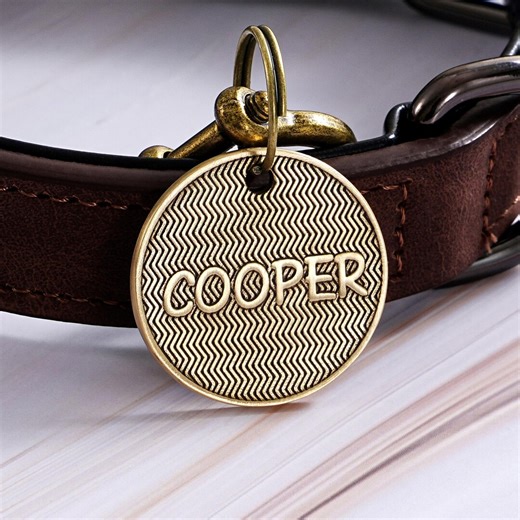 Brass Pet Name Tag, Custom Dog Collar Tag With Address, Personalized Dog ID Tag, Kitten Collar Tag, Engraved Gift for Pet, Large Pet Tag - Etsy