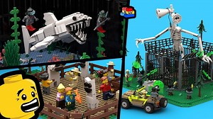 LEGO 畸形动物园/Zoonomaly Playsets 怪物鲨鱼坦克，警笛头捕捉，和微笑猫抚摸动物园