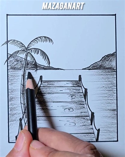 7.2K views · 62 reactions |  Peaceful Pier Drawing – Relaxing Landscape Art Tutorial . . . #drawing #artvideo #fbcreator #landscapeart #pencilart #relaxingart #peacefuldrawing #viralart #artistsonfacebook #pier #sketchart #beachdrawing #arttutorial #easyart | Mazaganart- تعليم الرسم | Facebook