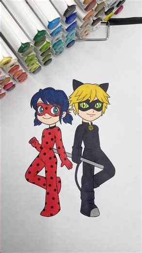 Coloring Miraculous Ladybug and Cat Noir Together! 🐞🐾 #coloring #coloringtime #markers #miraculous