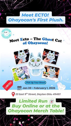 Ohayocon on Instagram: "Meet ECTO the Ghost Cat! Ohayocon’s first-ever plush! From his bright green eyes to his adorable little paws, ECTO is absolutely irresistible. He’s super soft, perfectly cuddly, and the ultimate spooky-cute companion. ⚠️ Limited run. Once he’s gone, he’s gone! 💻 $30 online 🎉 $25 when purchased in person at Ohayocon Come check him out at our merch table in the vendor hall or grab him online before he disappears. ECTO is ready to haunt your heart 👻💙 GRAB Your Tickets at
