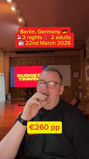 📍Berlin, Germany ⁠ 📅 22nd March 2026 ⁠ ⌛ 3 nights ⁠ ⁠ 🧑‍🤝‍🧑 2 adults ⁠ ⁠ ⁠ ⁠ ⁠ Accommodation: ⁠ Park Inn by Radisson Berlin Alexanderplatz ⭐⭐⭐⭐ ⁠ ⁠ ✔️ 4 star hotel ⁠ ✔️ Health club and sauna ⁠ ✔️Central location ⁠ ⁠ 💸 From €260 pp ⁠ ✈️ Flights Included: ⁠ ⁠ Sun 22 Mar 2026 ⁠ 06:20 Dublin - 09:35 Berlin - Berlin Brandenburg Airport ⁠ ⁠ Wed 25 Mar 2026 ⁠ 19:30 Berlin - Berlin Brandenburg Airport - 20:55 Dublin ⁠ ⁠ For more information call instore on 01 435 0080 | Budget Travel