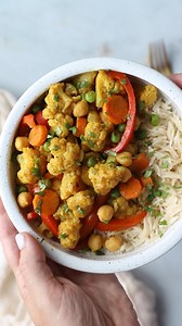 Flavorful Cauliflower Curry is packed with nutrient-rich veggies, bold flavors and plant-based protein. Make this cozy, vegetarian dish in one pan for the perfect weekday meal that’s ready in less than 30 minutes! Ingredients ▢1 tablespoon of coconut oil ▢2 cloves of garlic minced ▢4 cups of cauliflower florets about 1 medium head of cauliflower ▢2 large carrot thinly sliced ▢1 teaspoon of curry powder ▢½ teaspoon of ground turmeric ▢1 15 ounce can of lite coconut milk ▢1 cup of broth ▢2 tablesp