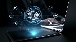 Human interact with AI artificial intelligence brain processor in concept of AI artificial intelligence engineering, big data and AI machine learning to use generative AI for business support. UUID