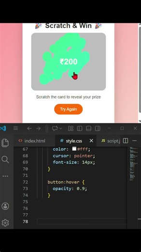 Scratch & Win Game Using HTML CSS JavaScript | Beginner Mini Project